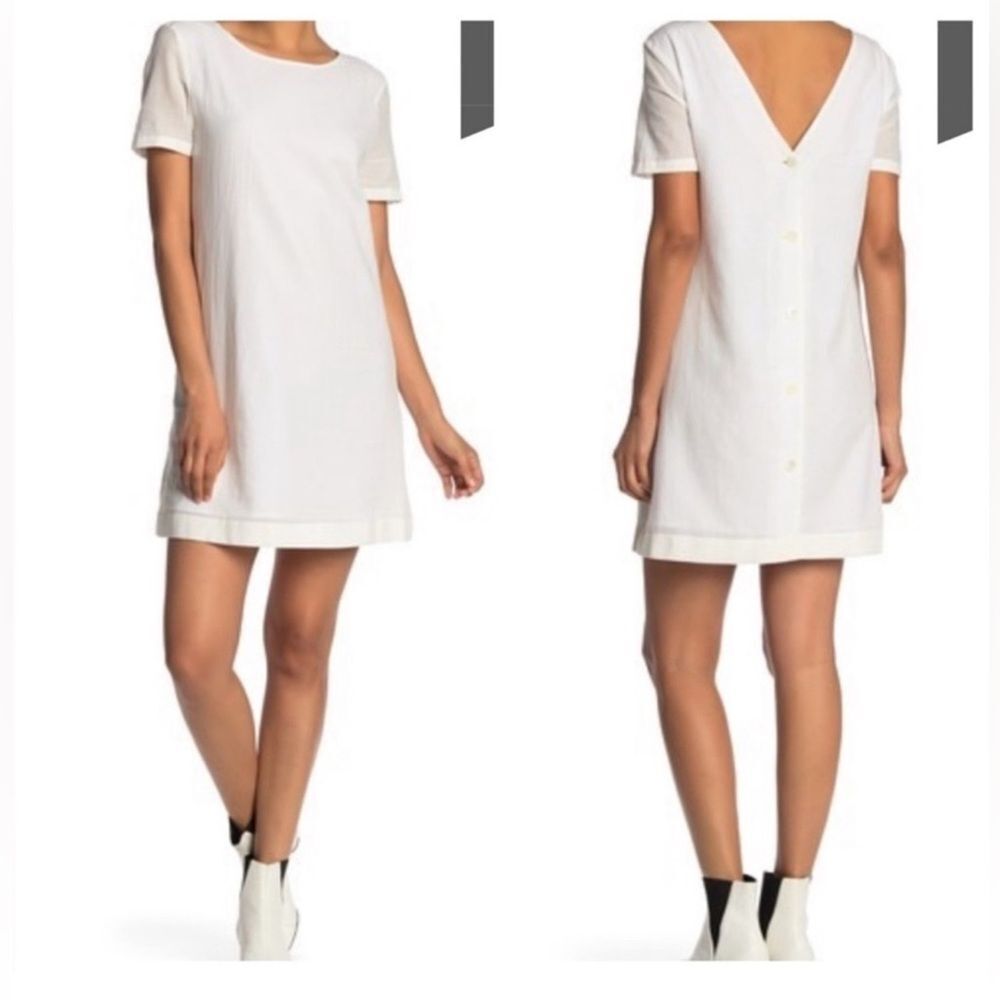 NWT Theory Sz 10 White Gauzy Cotton Airy V-Back Shift Dress